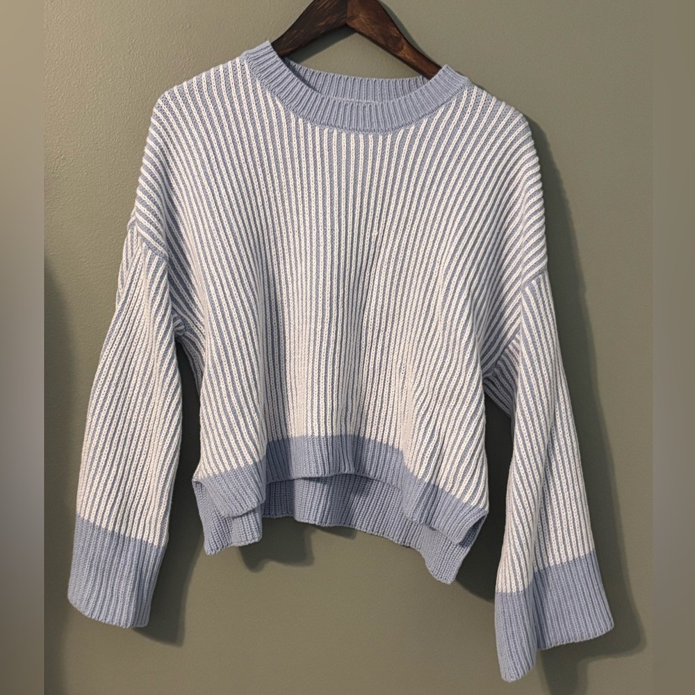 Blue and White Striped Cropped Sweater
